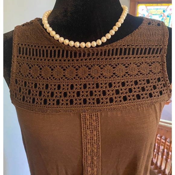 Boho J. Jill Kona Dress Crochet Neutral Brown Cotton Modal Shift Small / Tall - Picture 7 of 10